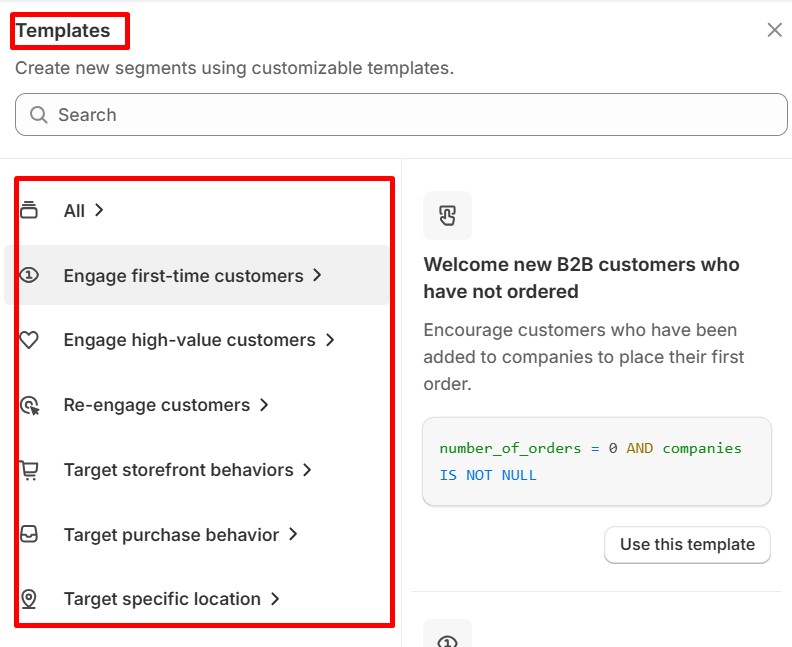 Discount Thresholds on Shopify - ShopifyAdmin_Segments_TemplateOptions