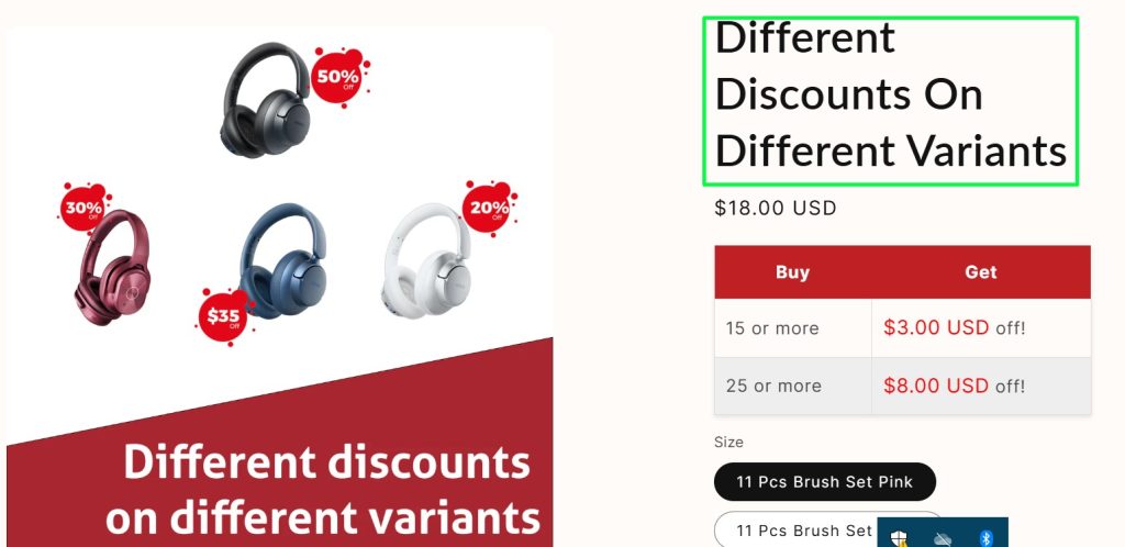 Set different discounts on different variants