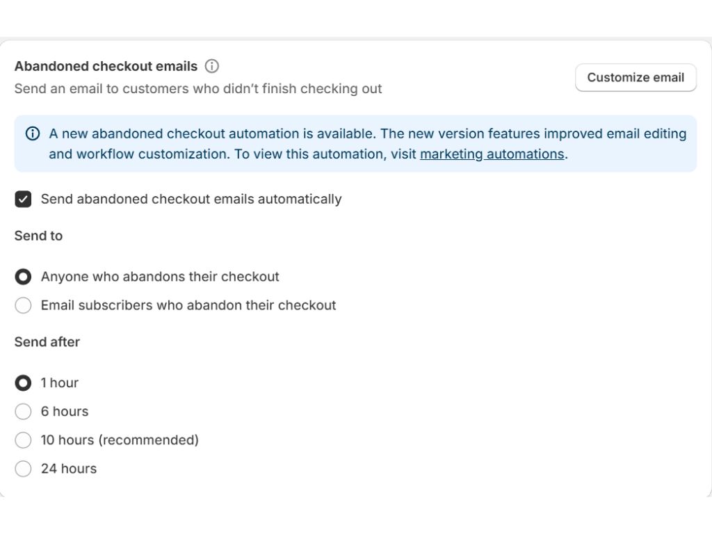 abandoned checkout emails
