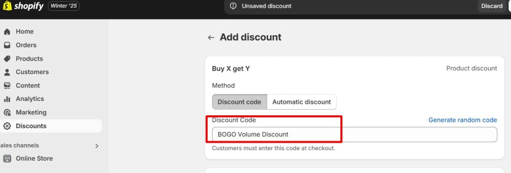 Volume-Based Discounts Discount code for BOGO deal