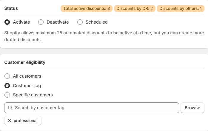 Set status and customer eligibility