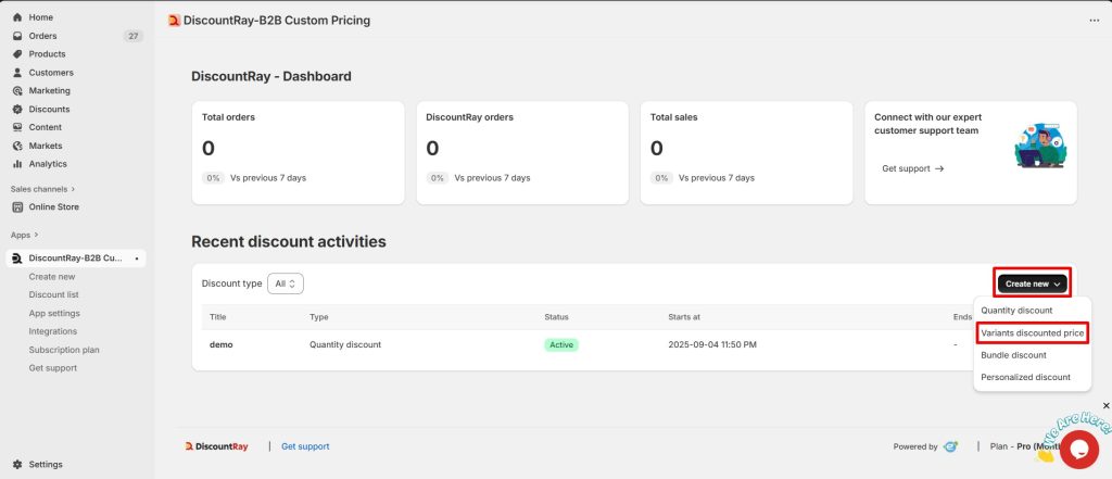 select variants discounted price from the dashboard