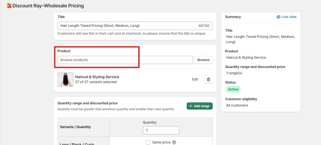 automate salon pricing - DiscountRay Select Product