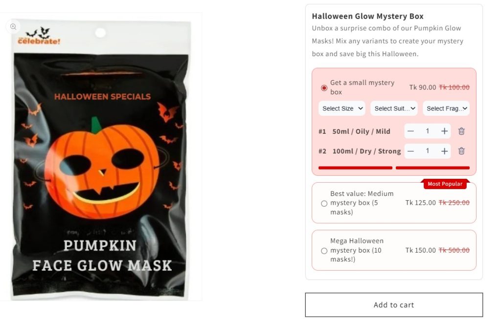 halloween promotion ideas - product page after DiscountRay Variants
