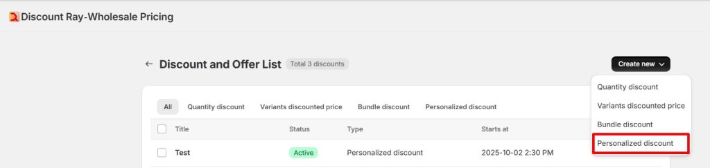 Select personalized discount from the dashboard
