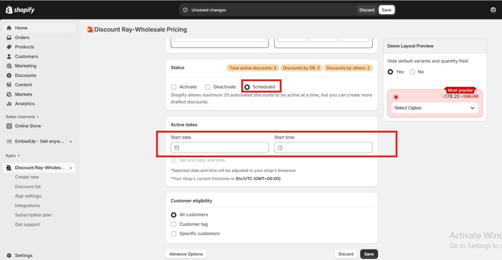 shopify cyber monday - discountray schedule