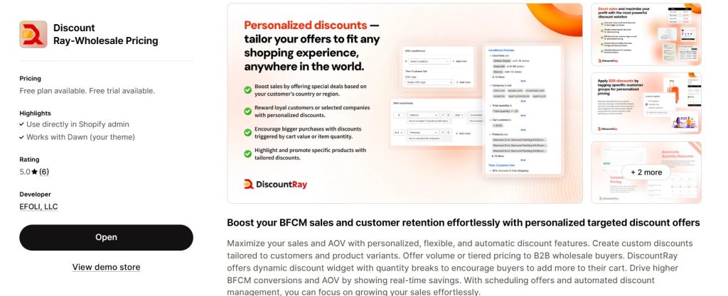 shopify wholesale discount apps - DiscountRay Shopify app store