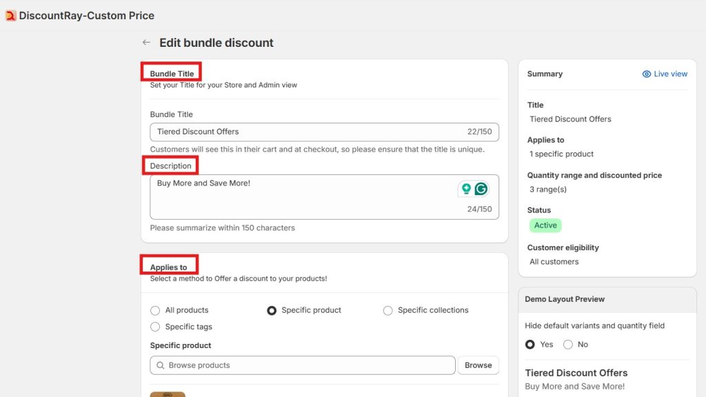 shopify tiered discounts - discountray basic info